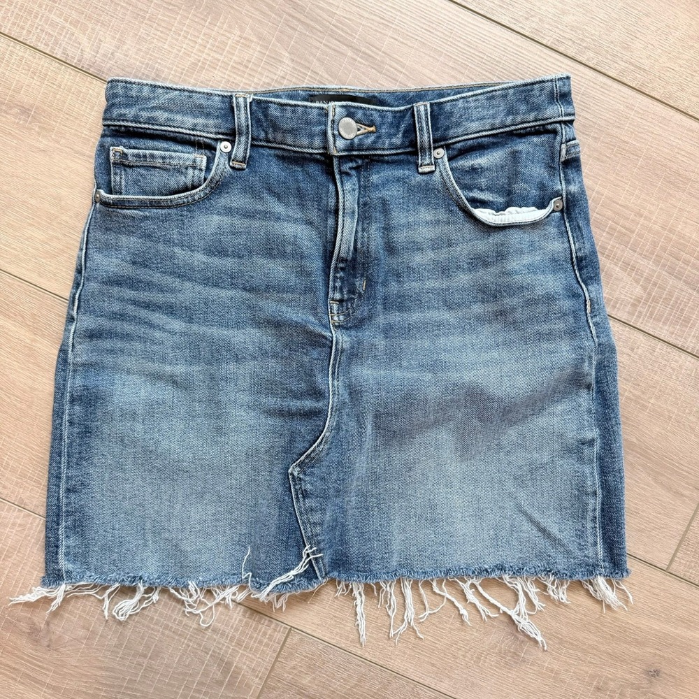 Banana Republic Denim Mini Skirt Womens 6 Tall Blue Raw Hem Frayed Distressed